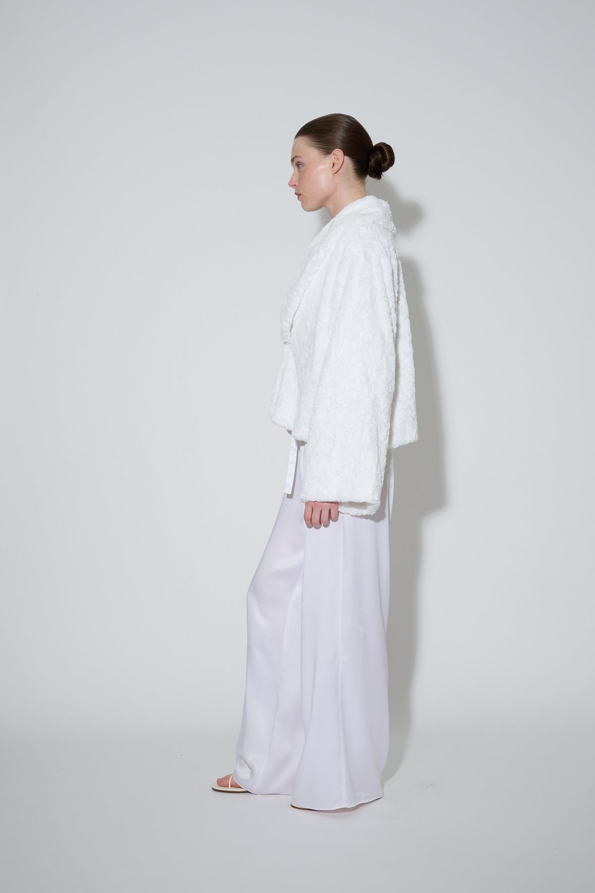 JaneBooke Jacket Faux Fur and Silk Bed Jacket White