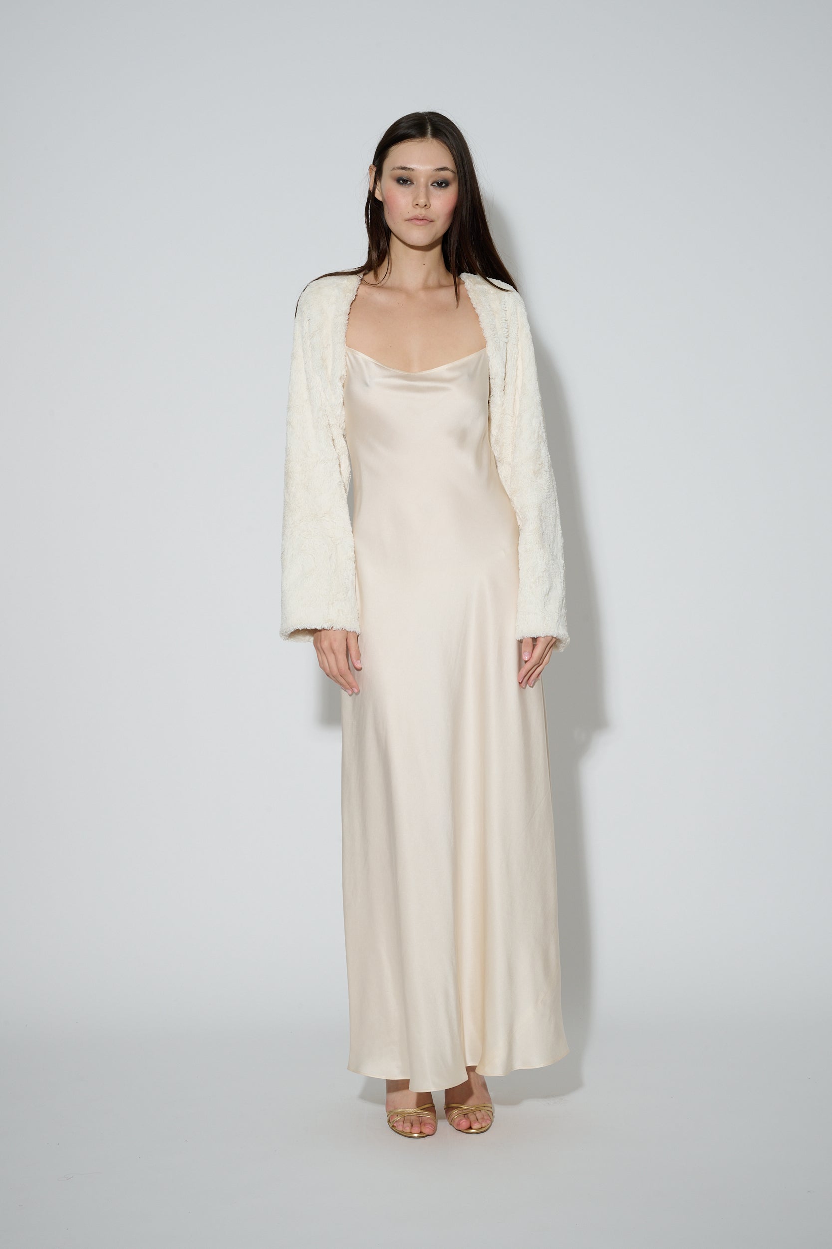 JaneBooke Jacket Faux Fur Bolero Ivory