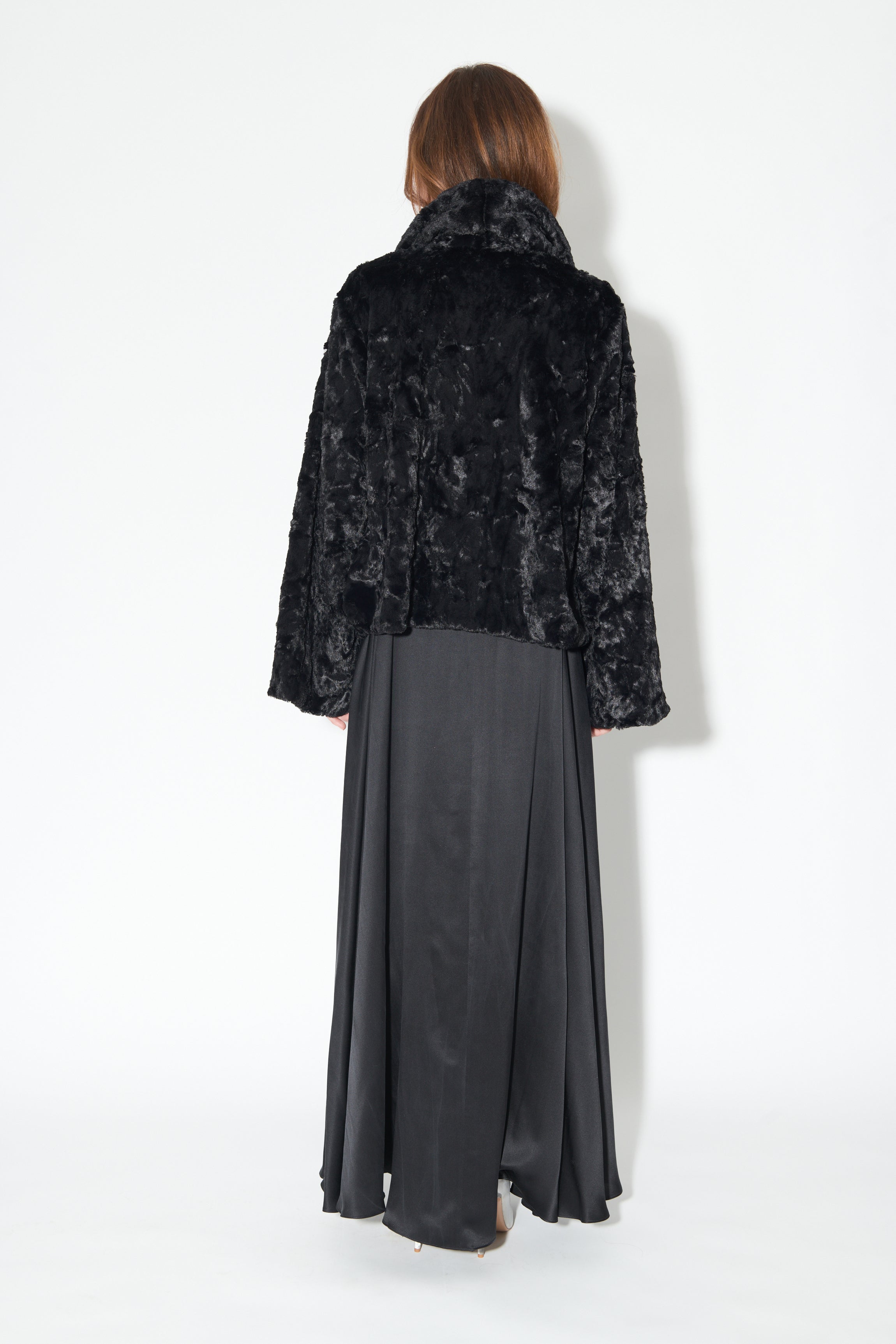 Faux Fur and Silk Bed Jacket in Black