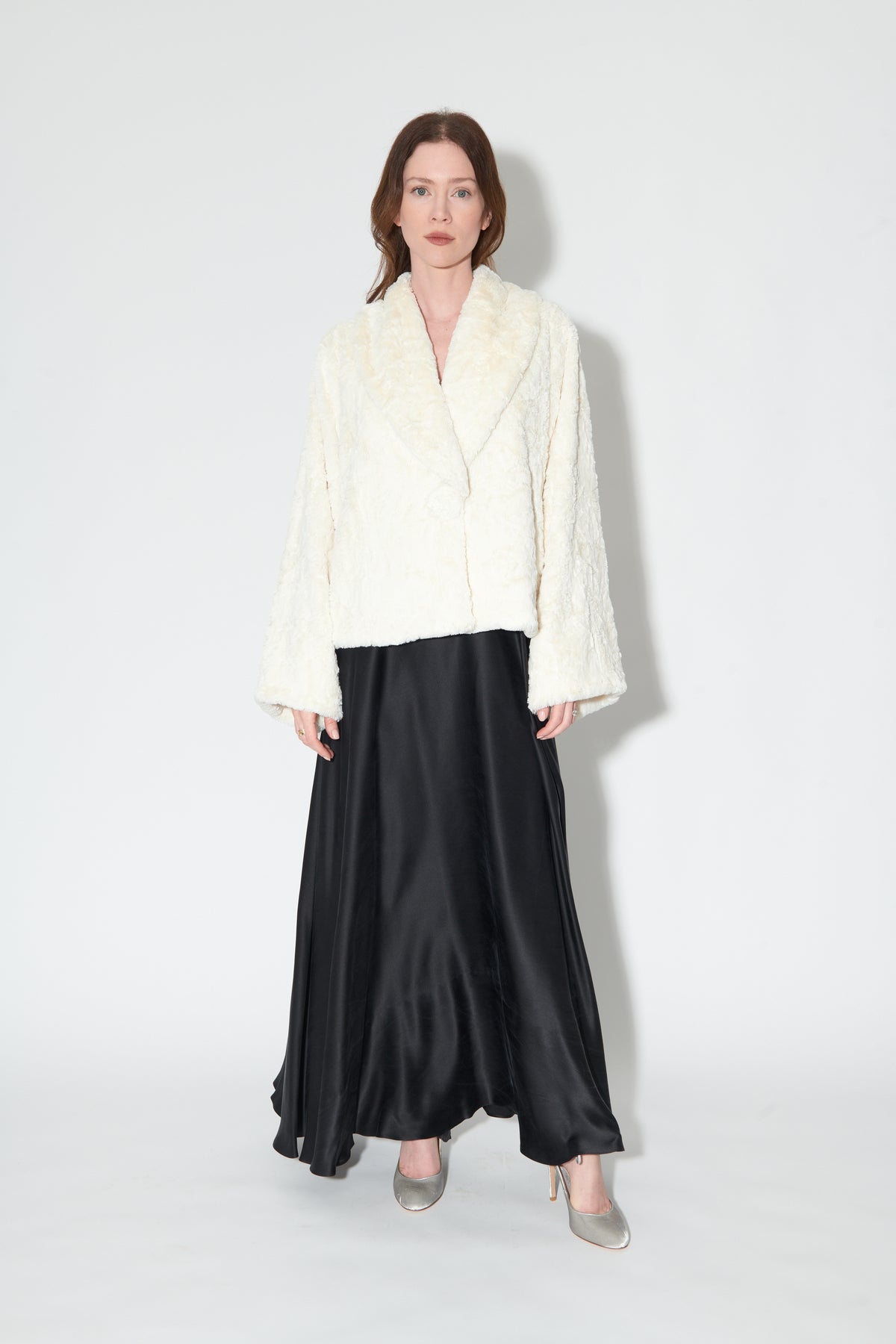 Faux Fur and Silk Bed Jacket in Ivory